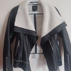 XS Dynamite Black Faux Leather & Sherpa Jacket